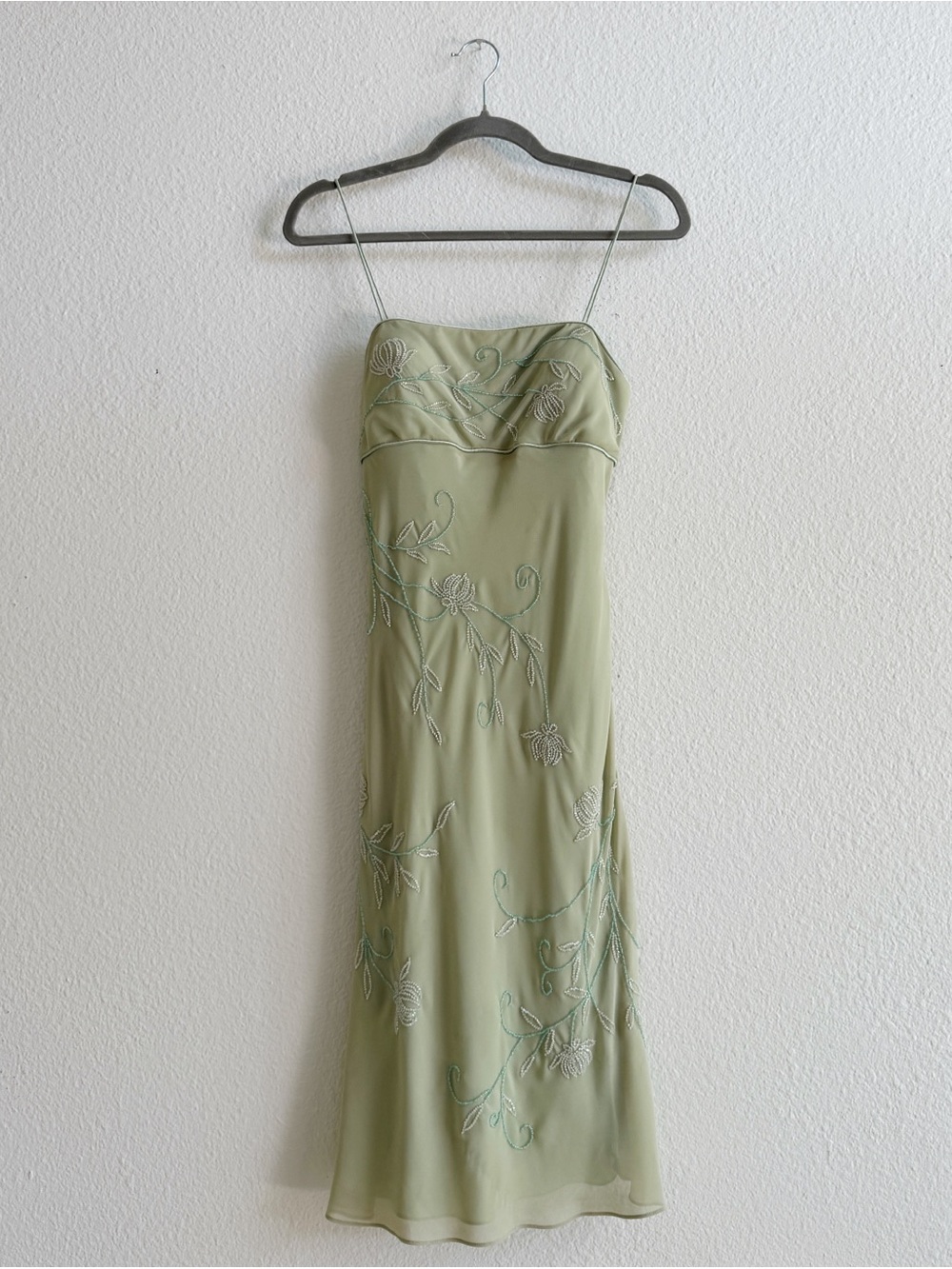 GEORGIOU STUDIO Y2K Sage Green Embroidered Slip Dress